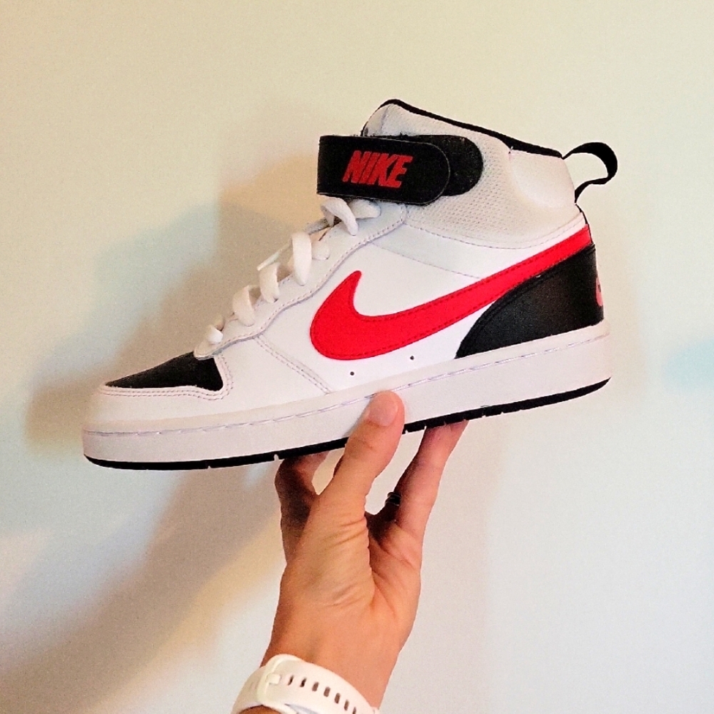 Nike Kids' Size 4.5 White and Red High-Top Sneakers